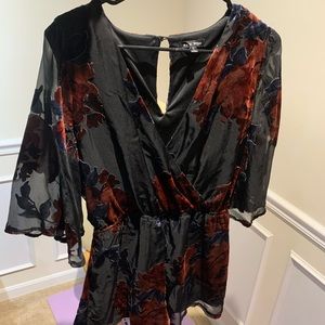 Black and velvet floral romper